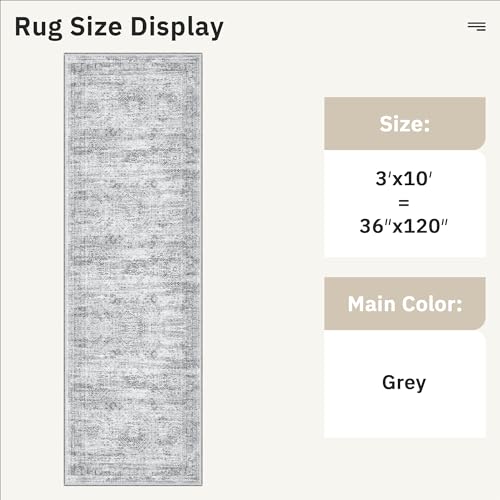 Soalmost Washable Hallway Runner Rug 3x10 Kitchen Entry Rugs Non-Slip, Grey - color: Grey, size: 3' x 10' (Runner)