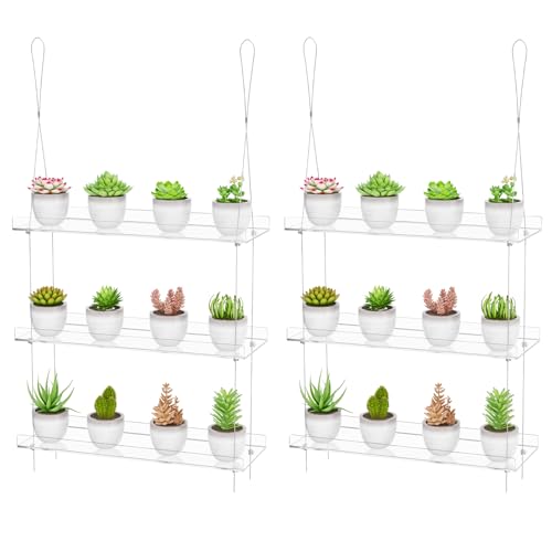 OtNiap Clear Hanging Window Plant Shelves, 2-Pack 3-Tier, 16-Inch Stand | Adjustable Indoor wall plant holder for herbs, microgreens and potted plants. Maximizes window space while displaying plants - size: 2 Pack-3 Tier
