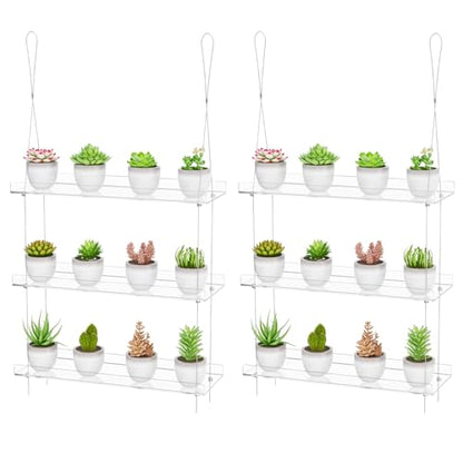 OtNiap Clear Hanging Window Plant Shelves, 2-Pack 3-Tier, 16-Inch Stand | Adjustable Indoor wall plant holder for herbs, microgreens and potted plants. Maximizes window space while displaying plants - size: 2 Pack-3 Tier