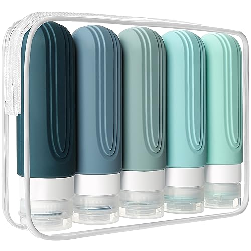 Travel Bottles for Toiletries, 5 Pack TSA Approved Travel Size Containers, 3oz Leak Proof Refillable Travel Accessories for Shampoo Conditioner, BPA Free Travel Bottles with Toiletry Bag - color: Blue