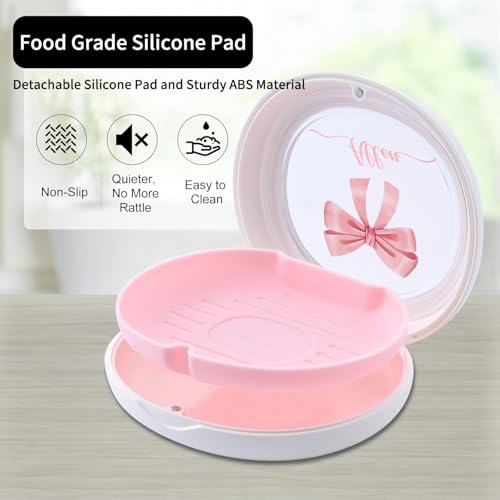 Pink Bow Custom Retainer Case with Silicone Pad, Portable Aligner Case Personlized Name Orthodontic Retainer Box, Denture Storage Container Travel Mouth Guard - color: Custom Pink Bow
