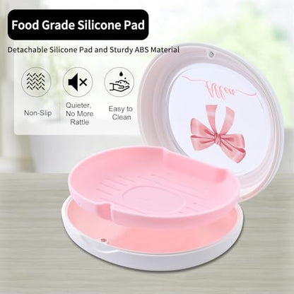 Pink Bow Custom Retainer Case with Silicone Pad, Portable Aligner Case Personlized Name Orthodontic Retainer Box, Denture Storage Container Travel Mouth Guard - color: Custom Pink Bow