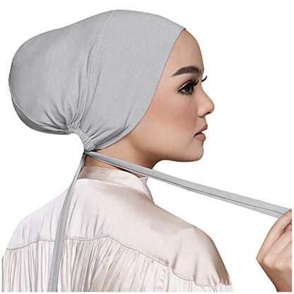 Chiffon Hijab with Undercap Fashion Solid Color Chiffon Head Wraps Under Scarf Caps Muslim Fashion Bandage - color: Grey