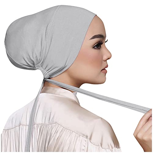 Chiffon Hijab with Undercap Fashion Solid Color Chiffon Head Wraps Under Scarf Caps Muslim Fashion Bandage - color: Grey