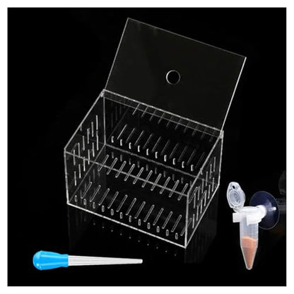 Acrylic Fish Tank Isolation Box 6"x4"x4" - No Assembly - Clear View Breeding Hatchery with Suction Cups & Feeding Kit (Fish Feeder - Pipette Included