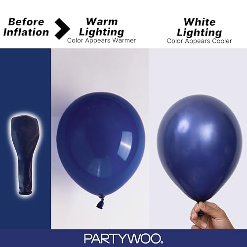 PartyWoo 네이비 블루 풍선 128피스 다양한 사이즈 45.7cm(18인치), 30.5cm(12인치), 25.4cm(10인치), 12.7cm(5인치) 다크 블루 풍선 아치 키트 화환 졸업 웨딩 스포츠 베이비 샤워 생일 처녀 파티 장식 블루-Z90 - color: Blue-z90