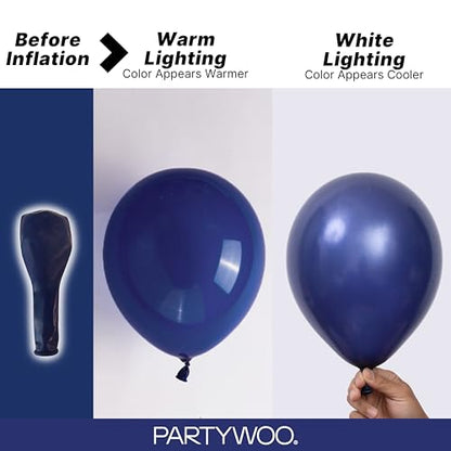 PartyWoo 네이비 블루 풍선 128피스 다양한 사이즈 45.7cm(18인치), 30.5cm(12인치), 25.4cm(10인치), 12.7cm(5인치) 다크 블루 풍선 아치 키트 화환 졸업 웨딩 스포츠 베이비 샤워 생일 처녀 파티 장식 블루-Z90 - color: Blue-z90