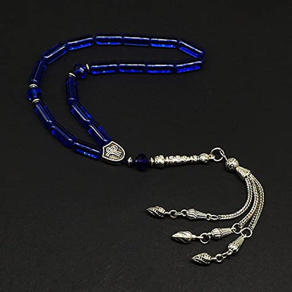 -Gentle Men Collection- Prayer Beads-Worry Beads-Tesbih-Tasbih-Tasbeeh-Misbaha-Masbaha-Subha-Sebha-Rosary (Blue Glass Prayer Beads -15 x 6mm 17 Beads) - color: Blue Glass Prayer Beads -15 x 6mm 17 beads