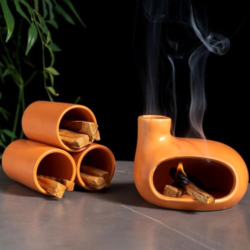 Palo Santo Holder Set with Chiminea Burner & 3 Storage Matchstick Holders - color: 3 Matchstick Holders Glazed-orange