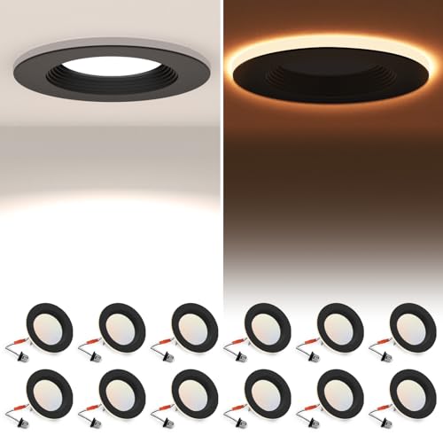 POWERASIA 12 Pack 4 Inch LED Metal Recessed Lighting with Night Light - color: 5CCT+NT-BK, size: 12PACK-4IN