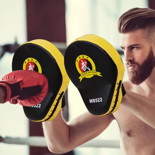 Boxing Punch Mitts, PU Boxing Pads Curved Focus Mitts, Adjustable Punching Hand Pads for Martial Arts Karate MMA Muay Thai - color: Yellow