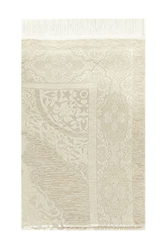 ihvan online Muslim Prayer Rug with 99 Beads Tasbih, Soft Chenille Sajadah, Lightweight & Foldable Janamaz, Portable Travel Prayer Mat, Islamic Gift for Eid, Ramadan, Hajj & Umrah, Cream - color: Cream