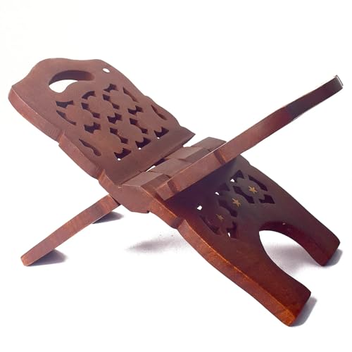 SATVIK Anantha Wooden Rehal Stand for Holy Books | Foldable Wooden Pustak Stand for Gita, Ramayan, Quran, Bible, Guru Granth Sahib | Decorative Handcrafted Book Holder for Pooja & Reading