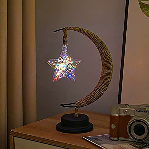 LED Decorative lamp Table lamp 3D Magic Moonlight Wrought Iron Night Light Christmas Home Decoration Birthday Gift USB Power Supply 5.5 * 5.1 * 11 inches （Pentagram Color） - style: Pentagram Color 1