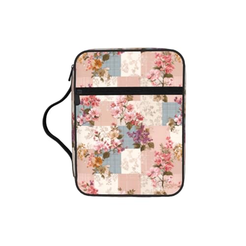Floral Patchwork Pink Cherry Blossom Plaid Bible Cover Case for Women Men - color: Floral Patchwork Pink
