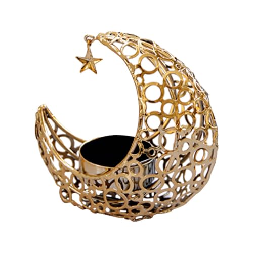Beaupretty Metal Crescent Moon Candle Holder Hollow Tea Light Stand for Home Bar Restaurant Decor Creating Warm Romantic Atmosphere 4.13X4.13X1.96In - color: Golden, size: 10.50X10.50X5.00CM