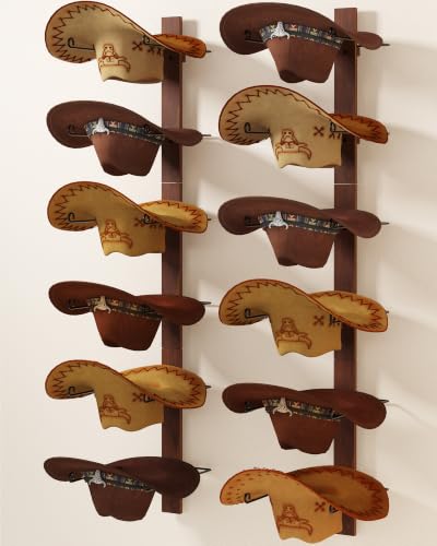 Cowboy Hat Rack Wall Mount, 2-Pack Holds up to 12 Hats – 6 Wooden Panels Rustic Western Cowboy Hat Holder, DIY Large Wall Display Hat Organizer for Entryway, Closet, Bedroom Decor - color: Vintage Brown, size: 12 Hats