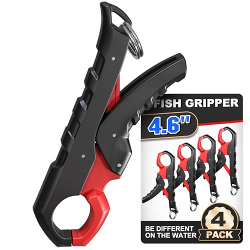 4.6'' Fish Lip Gripper, Fishing Grabber Tool for Scale Clamp | Non-Puncture Mouth Grip Holder for Tournament Bass, Hook Clips for Culling System Beam & Cull Tags (4 Pack) - color: Black-Red