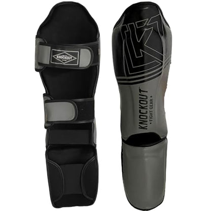 Muay Thai Shin Guards MMA Martial Arts -Padded, Adjustable Leg Guards with Instep Protection for Training and Sparring Gear Kickboxing Equipment – Durable, Professional - color: Black/Gray, size: XS-CH