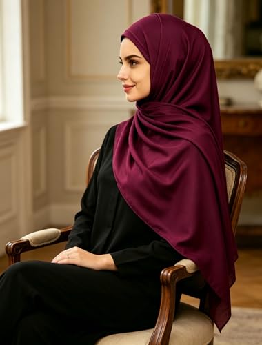 Lina & Lily Non-see-through Premium Jersey Maxi Hijab Head Scarf Wrap for Muslim Women - color: Dark Maroon