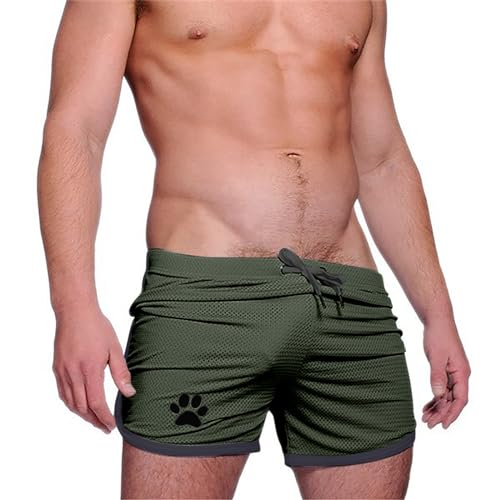 Ctreela Men's Mesh Workout Shorts Sexy Low Rise Breathable Trunks Beach Swimwear Underwear Boxers Quick Dry Sports Shorts - color: Army Green, size: Medium