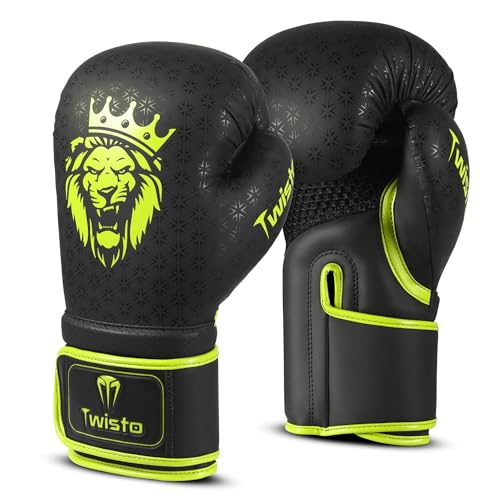 Twisto Boxing Gloves Black Rox - Pro Training & Sparring, Maya Hide Leather, Muay Thai, MMA, Kickboxing, Men, Women, Adults, Heavy Punching Bag, Focus Mitts, Pads,10oz 12oz 14oz 16oz - color: Yellow, size: 10 oz