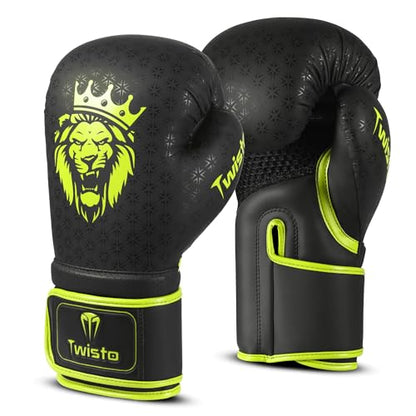 Twisto Boxing Gloves Black Rox - Pro Training & Sparring, Maya Hide Leather, Muay Thai, MMA, Kickboxing, Men, Women, Adults, Heavy Punching Bag, Focus Mitts, Pads,10oz 12oz 14oz 16oz - color: Yellow, size: 10 oz