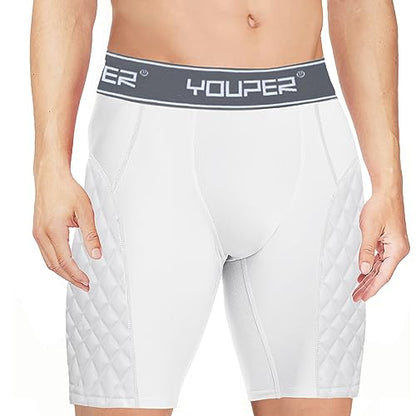 Youper Youth Elite Padded Baseball Sliding Shorts w/Soft Athletic Cup - color: White/Grey, size: Medium