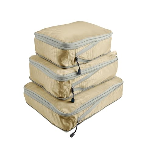 3 - Piece Travel Storage Organizer Set | Water - Resistant Nylon Luggage Pouches for Clothes, Underwear & Small Items | Compact Sorting Bags for Business Trips & Vacations(Beige) - color: Beige