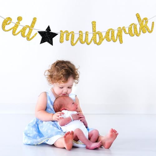 Gold Glitter Eid Mubarak Banner, 2026 Hajj Decoration, Muslim Islam Celebration Eid Party Decorations Supplies