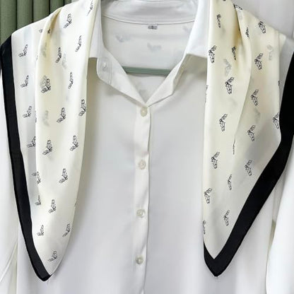 FONYVE Silk Feeling Scarf Medium Square Satin Head Scarf for Women 27.5 × 27.5 inches - color: 04 White Horsehead