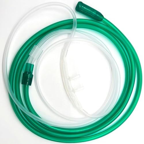 ResOne 14Ft High Flow Soft Adult Oxygen Nasal Cannula 5-Pack - Curved Prongs, Crush-Resistant Tubing - Nasal Tubes, Oxygen Concentrator Supplies - Soft Curved Nose Piece, Standard Size, 15 LPM - color: Green, size: 14Ft_5Pk
