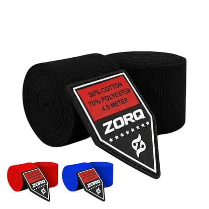 ZORQ Boxing Hand Wraps - Professional Mexican Style Semi-Elastic Handwraps for Boxing, MMA, Muay Thai & Kickboxing - 4.5M Inner Gloves with Thumb Loop & Secure Hook & Loop Closure - color: Black