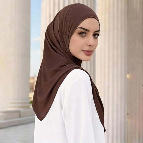 Instant Hijab Ready To Wear Hijab Scarf for Women Soft Long Muslim Jersey Hijabs Head Scarf for Prayer Abaya - color: Coffee