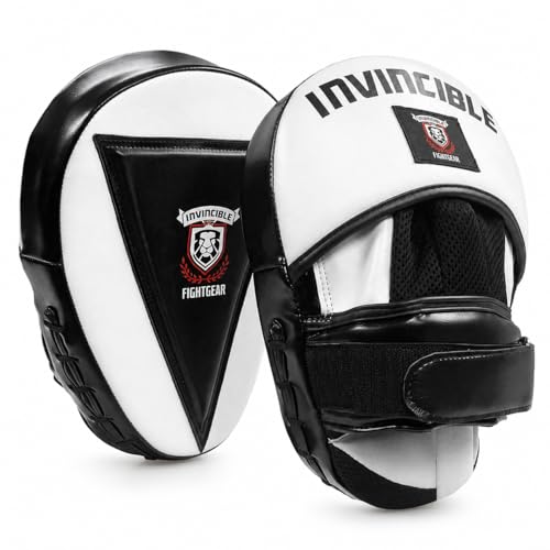 Invincible Fight Gear Curved Boxing Pads & Focus Mitts (Pair) – Durable Synthetic Leather Punching Mitts for MMA & Muay Thai – Shock-Absorbing Gear with Secure Adjustable Straps