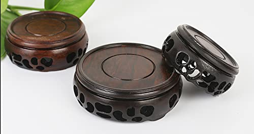 GOLDY&WENDY Chinese Style Vase Table Lamp Teapot Buddha Statue Base | Wooden Hollow Carving Round Display Stand, Hollow Openwork Wood Base(2.6'') - size: 2.6x2.6x1.0 in