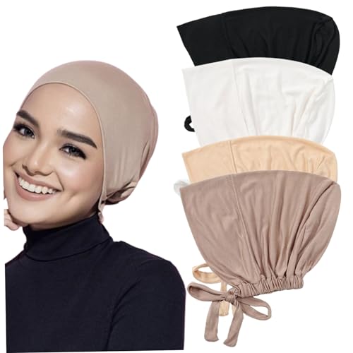 4PCS Hijab Underscarf Hijab Undercap Non Slip Hijab Cap Breathable Adjustable Hijab Underscarf with Tie-Back Closure Hijab Cap for Women