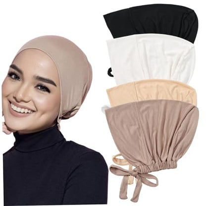 4PCS Hijab Underscarf Hijab Undercap Non Slip Hijab Cap Breathable Adjustable Hijab Underscarf with Tie-Back Closure Hijab Cap for Women