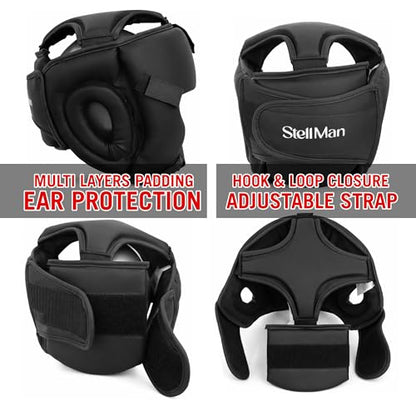 Boxing Headgear for MMA Training, Adjustable Padded Protective Helmet – Muay Thai, Kickboxing, Karate, Taekwondo & Martial Arts Sparring - size: S/M With Grill