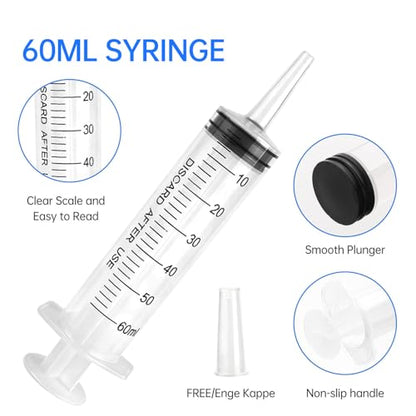 10 Pack 60ml Syringes Without Needle, Sterile & Individually Sealed, Large Plastic Syringes for Liquid, Precise Measuring for Pet Feeding, Scientific Labs & Dispensing - size: 60ml