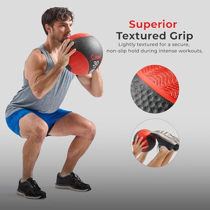 Sunny Health & Fitness 10 LB Medicine Ball with Premium Dual Textured Grip | 4-30LB Weighted Rubber Medicine Ball, Bouncing Wall Ball, Slam Ball Workouts, Throws Squats Core Strength Training - size: 25 LB