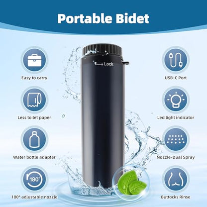 Hibbent Portable Bidet for Travel, High Pressure Handheld Electric Sprayer, Rechargeable Travel Bidet for Women & Men, Personal Hygiene Cleaning, Soothing Postpartum Care, Black - color: Black