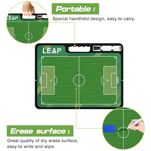 LEAP Coach Board Premium Tactical Clipboard Two Sides with Full & Half Court Dry Erase Marker Board for Basketball, Baseball, Soccer, Football, Hockey - color: Hand Held-Soccer Board