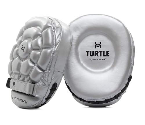 HIT N Move Turtle Boxing Mitts | Indented Punching Pads | Sparring Gear for Boxing, MMA, Kickboxing, Muay Thai, Martial Arts Training Equipment, Genuine Leather, High-Performance Focus Mitts - color: Silver