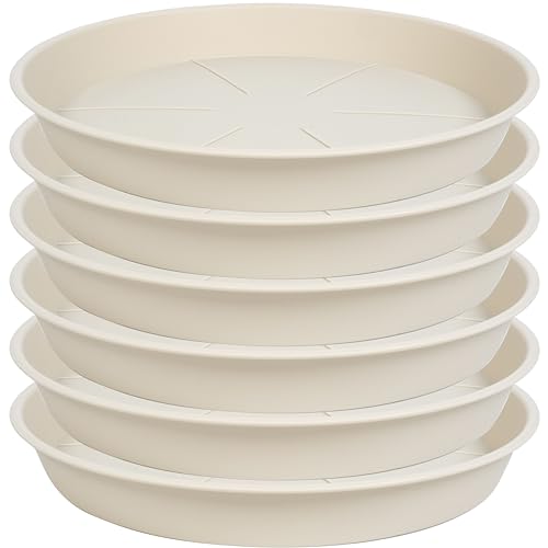 OVZILKI 6 Pack of Plant Saucer Tray 9 10 inch, Heavy Duty Plastic Pot Plant Drip Trays Saucers for Indoors Outdoor, Plant Water Tray for Planters 9-10" (10", Beige) - color: Beige, size: 10" - 6 Pack
