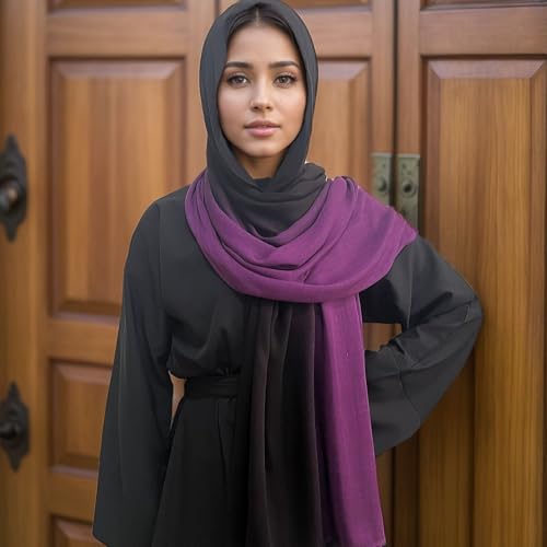 Gradient Dual Color Scarf，Elegant Ombre Headwraps Hijab, Modal Cotton Feel Lightweight Sunscreen Shawls for Women - color: 10#blackpurple