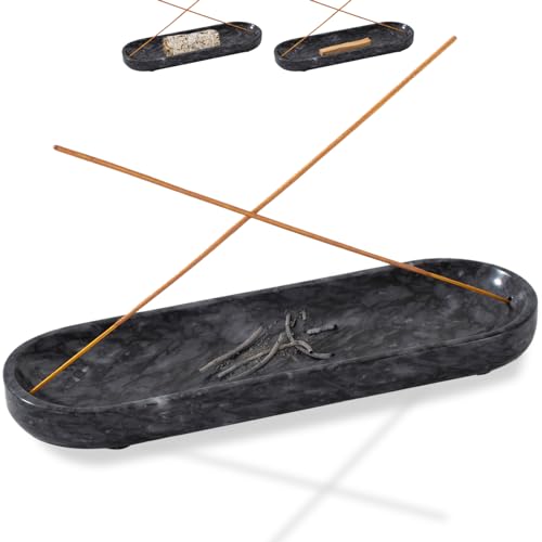 Marble Incense Holder, Incense Holder for Sticks with 2 Holes - 10.6inch Marble Ash Catcher, Incense Holder for Spa, Meditation Room, Yoga, Home, Office (Black) - color: Black