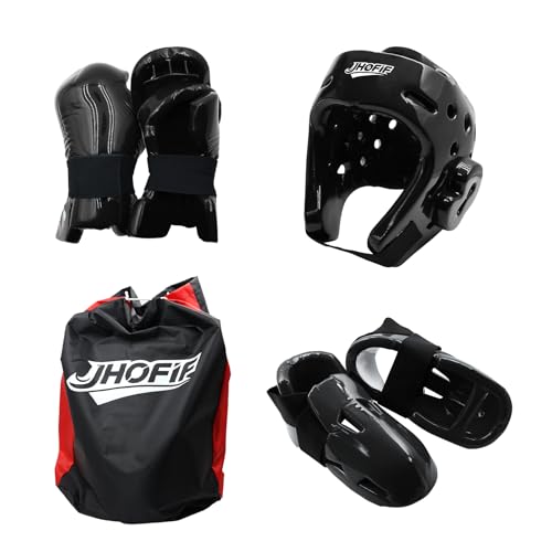 Martial Arts Karate Protective Sparring Gear Package Deal/Gift Adjustable Adult & Youth Headgear, Gloves & Kicks for MMA, Taekwondo, Boxing Training - color: Black, size: Small