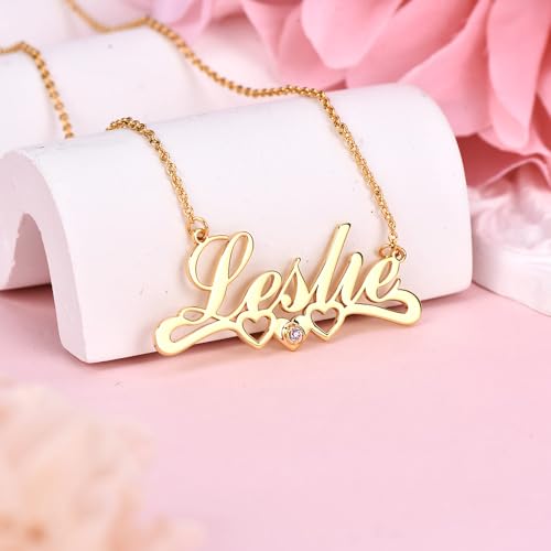 10K/14K/18K Solid Gold Name Plate Necklace,Real Gold Customized Name Necklace with Birthstone for Women,Personalized 1-4 Nameplates Necklaces Birthday for Her Girls - color: Style 4