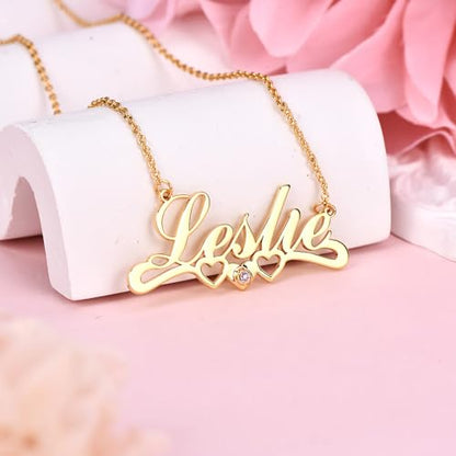10K/14K/18K Solid Gold Name Plate Necklace,Real Gold Customized Name Necklace with Birthstone for Women,Personalized 1-4 Nameplates Necklaces Birthday for Her Girls - color: Style 4